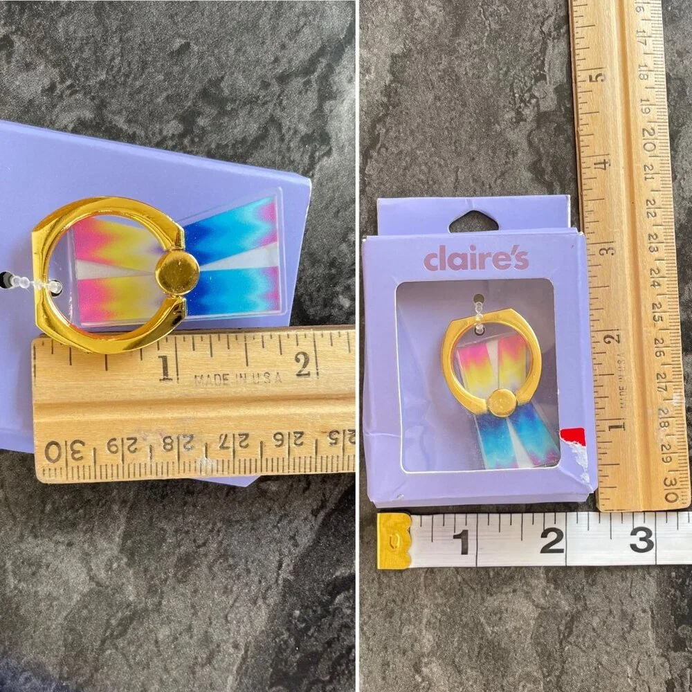 Claire's Rainbow K Shaped Phone Grip Holder With Goldtone Ring